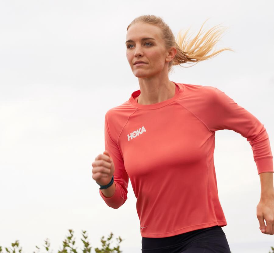 Hoka One One Top Dame - Performance 3/4 Sleeve - Orange - 527931HMR